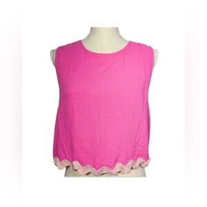 Anniewear NWT Pink Scalloped Hem Sleeveless Top Size S Keyhole Back Blouse